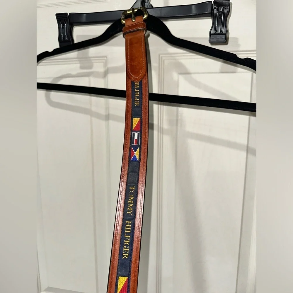 Vintage 1990s Tommy Hilfiger Flags Belt Size 38